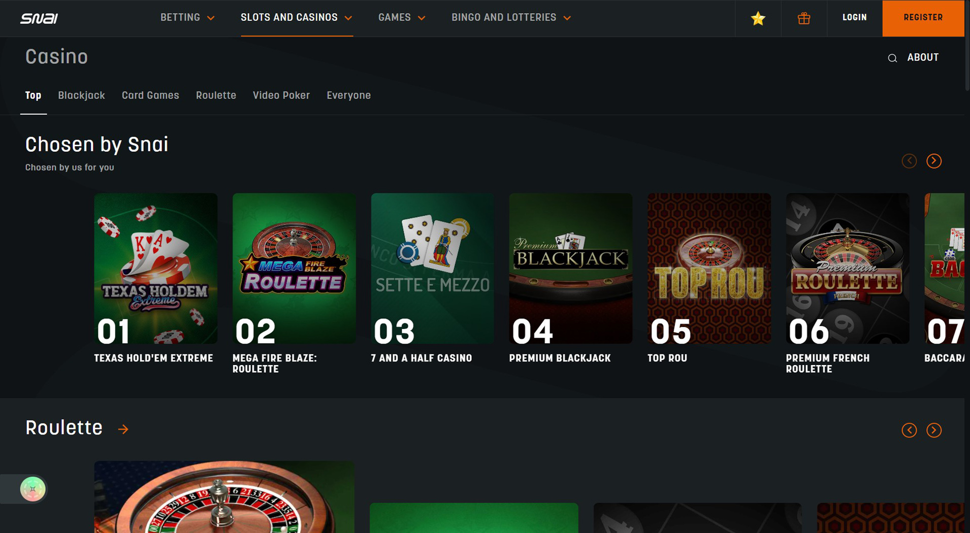 4. SNAI- Opzione affidabile del casinò Flexepin